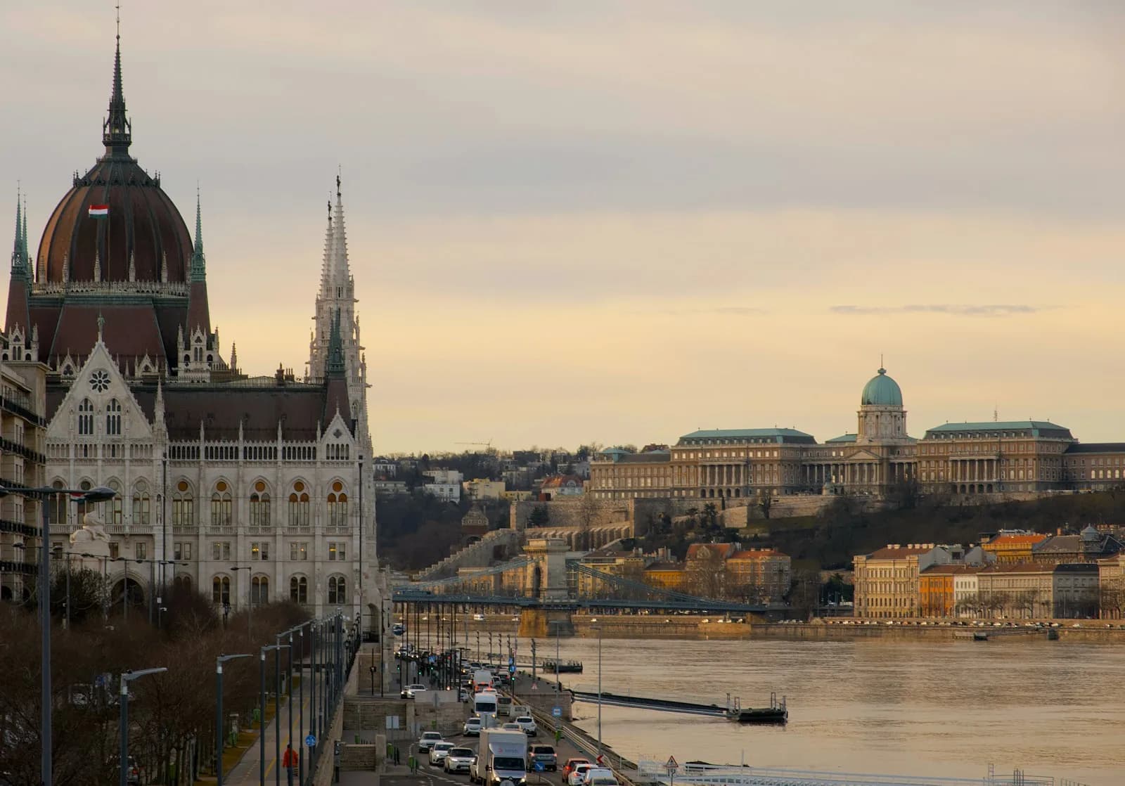Panoramic view of Budapest with the Danube, Parliament and Buda Castle